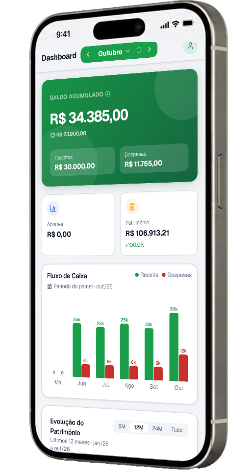 Dashboard do Minha Finança no celular